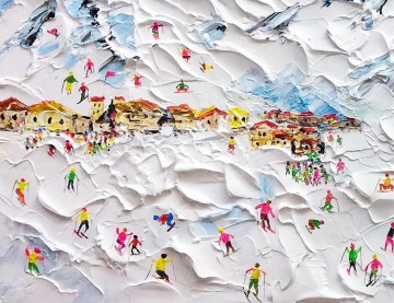  Esquiador Pintura - Esquiador en la montaña nevada Arte de la pared Deporte Blanco Nieve Esquí Decoración de la habitación por Knife 17 textura de detalle